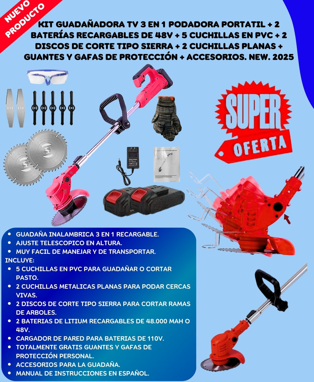 Kit Guadaña Completa 2 Baterias Portatil